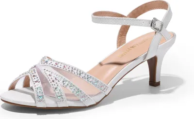 Produktbild von DREAM PAIRS Damen Nina Niedrig Absatz Pumps Sandalen Glitzer Schuhe Tanzschuhe Damen High Heels y Tanzschuhe Damen Latein Farbe: WEISS Größe:41.5