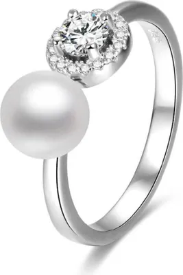 Image de Bague ouverte en argent avec zircons et perle AGG339 - Circuit : S (52 - 55 mm)