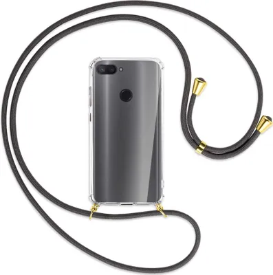 Produktbild von Handykette Backcover-Schutzhülle mit Band (Metall goldfarben) für Xiaomi Mi 8 Lite - dunkelgrau