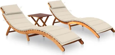 Produktbild von Sonnenliegen 2 Stk. mit Tisch und Auflagen Massivholz Akazie