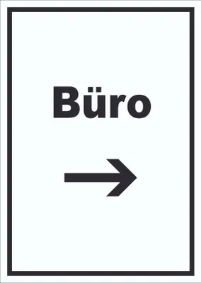 Produktbild von Büro Schild mit Text und Richtungspfeil rechts Office Bureau hochkant A0 Rückseite selbstklebend