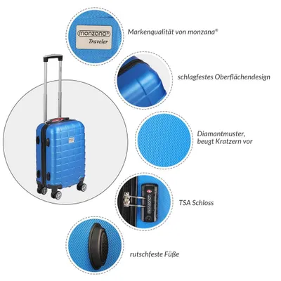 Image de Valise rigide bleue, 40 L, roulettes pivotantes à 360°
