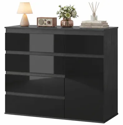 Produktbild von Sideboard, Stauraum-Kommode mit 5 Schubladen, verstellbarem Regal, Küchenschrank Schwarz