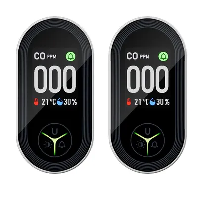 Produktbild von 2 Stück 3-in-1 Kohlenmonoxidmelder mit Temperatur- & Luftfeuchtigkeitssensor – CO-Warner mit Display, Steckdose, Weiß