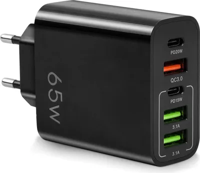 Image de Chargeur USB C, PD65W 5V4A PD+3USB prise de charge, chargeur rapide, prise d'alimentation multiple charge rapide pour iPhone iPad Google Samsung, noir