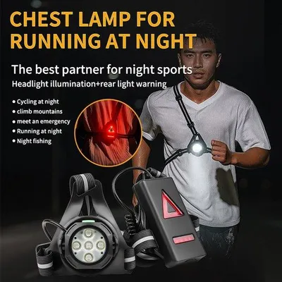 Image de Éclairage LED pour la poitrine, lampe de vélo portable, lampe d'avertissement LED à plusieurs ampoules rouges, rechargeable par USB