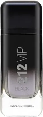 A product shot of a bottle of Carolina Herrera 212 VIP Black Eau de Parfum for men.