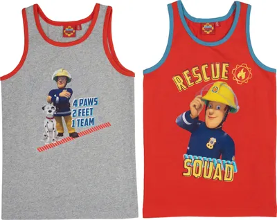 Produktbild von Feuerwehrmann Sam Unterhemd für Jungen Kinder Tank Top Hemdchen Unterwäsche Grau/Rot (2er Pack) 110-116