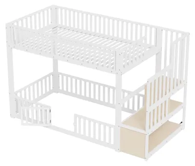 Productafbeelding van Stapelbed - Kinderbed - 140 x 200 cm - Zonder opbergruimte - Geïntegreerde LED-verlichting - Veiligheidstrap - Gemaakt van MDF en metaal - Wit
