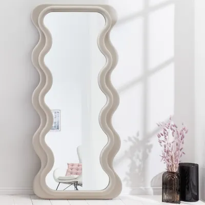Produktbild von cagü: Art-Deco-Design Wandspiegel VELA Pastell-Greige Wellenform Rechteckig 160cm x 70cm