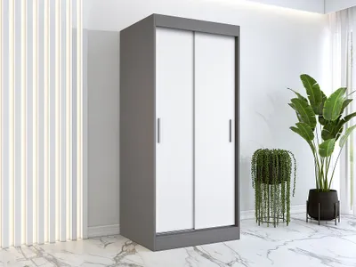 Produktbild von FurMeb24 Schiebetrenschrank GOLD -90x200cm 2-triger Kleiderschrank Ohne Spiegel, Schiebeschrank-(Anthrazit + Weiss)