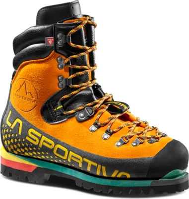 Bergschuh "Nepal Extreme Work" von La Sportiva in orange und schwarz mit Schnürung und griffiger Sohle.