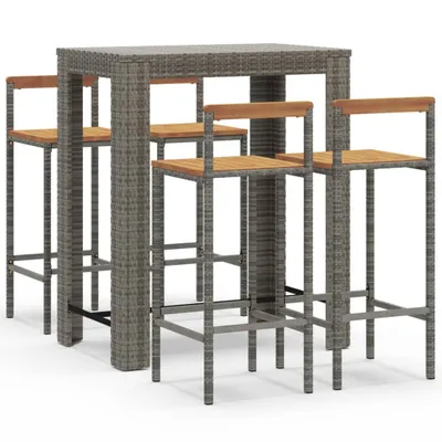 Produktbild von vidaXL 5-tlg. Gartenbar-Set Grau Poly Rattan & Massivholz Akazie