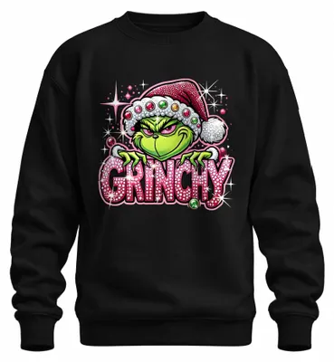 Produktbild von Grinchy Weihnachten Strass Glitzer Rosa Bling Lustig Xmas Sweatshirt Pullover, Schwarz, M