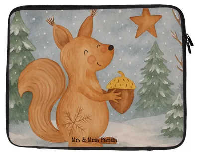 Produktbild von Mr. & Mrs. Panda Laptophülle Eichhörnchen Weihnachten Design 27 x 36 cm - Weiß - Geschenk, Laptop Tasche, Weihnachtsgruß, Guten Rutsch, Case, Frohe, Vogel, Hülle, Neujahr