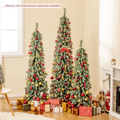 Produktbild von 3er Weihnachtsbaum Künstlich mit LED-Leuchten, Tannenbaum mit Zweigspitzen & Metallständer, Kunstbaum Christbaum 120+150+180 cm