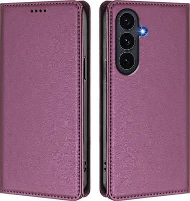 Produktbild von Handyhülle für Samsung Galaxy S25 FE, Kunstleder Klapphülle Stoßfeste Magnetische Hülle mit Ständer Lila