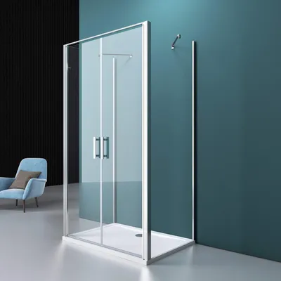 Produktbild von Mai & Mai Duschabtrennung 90x120 Duschkabine Aluminiumrahmen ESG-Sicherheitsglas Klarglas Doppeltüre Ravenna50UK