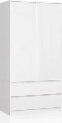 Produktbild von Kleiderschrank mit 2 Turen und 2 Schubladen (B:90cm / H:180cm / T:51cm) in Weiß & Weiß Hochglanz