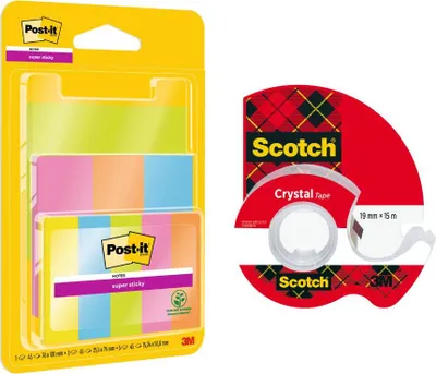 Produktbild von Scotch® Crystal Klebeband mit Abroller + Post-it® Haftnotizen Set 9 Blöcke