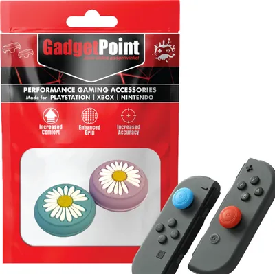 Produktbild von Thumbgrips - Thumb Grips voor Nintendo Switch Joy-Con Controllers - Gaming Thumbgrips - Performance Anti-Slip Thumbsticks - Bescherming Accessoires - Bloemetjes - Blauw/Paars -