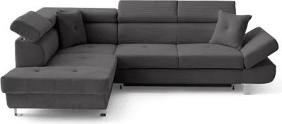 Image de Best Mobilier Lisbona - canapé d'angle gauche 5 places convertible avec têtières en velours côtelé , Gris foncé