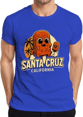 Produktbild von Santa Cruz Eis am Stiel Cartoon Palmen Kalifornien Retro Vintage Herren T-Shirt, Blau, M