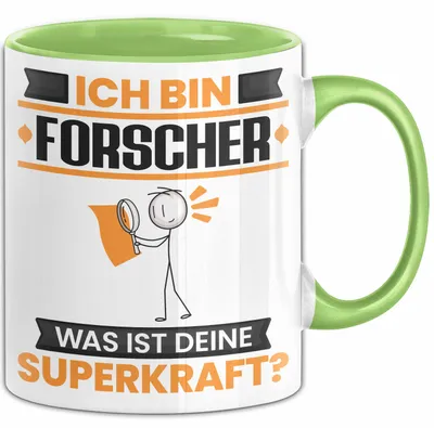 Produktbild von Forscher Tasse Geschenk für Forscher Geburtstag Lustiger Spruch Kaffee-Becher Was Ist Deine Superkraft (Grün)