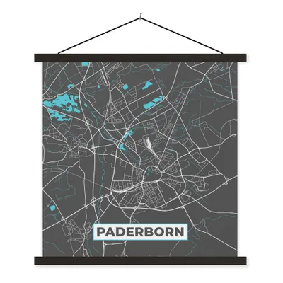 Produktbild von MuchoWow® Textilposter Blau - Deutschland - Karte - Stadtplan - Paderborn 90x90 cm mit schwarzem Rahmen - Magnetisches
