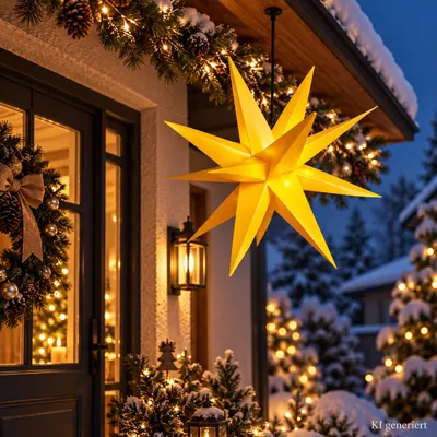 LED Weihnachtsstern Gold Ø 25cm Fensterstern Faltstern Innen und Aussen