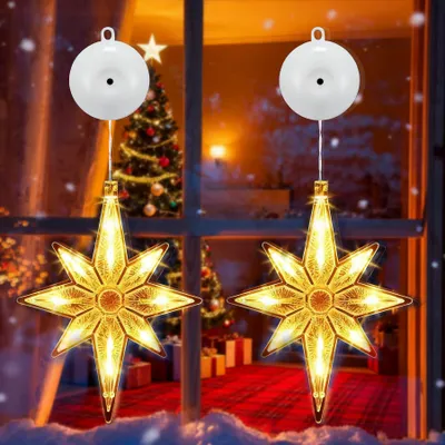 LED-Weihnachtslichter, 2 Stück, batteriebetrieben, Stern, 17x17 cm