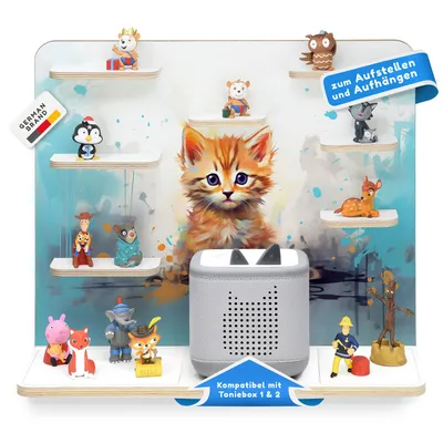 Produktbild von stadtecken® Kinder Regal für Musikbox I Geeignet für die Toniebox 1 & 2 und Tonies I Hörspiel I zum Aufstellen oder Aufhängen I Katzenfreunde