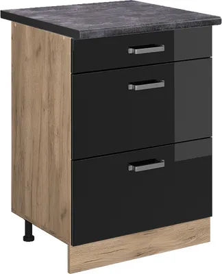Produktbild von Küchenunterschrank Vicco R-Line Schwarz Hochglanz 60 cm mit Schubladen, AP Anthrazit, Model 45684