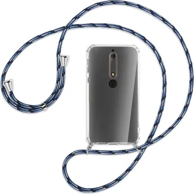 Produktbild von Handykette Backcover-Schutzhülle mit Band (Metall silberfarben) für Nokia 6.1 - Blautöne