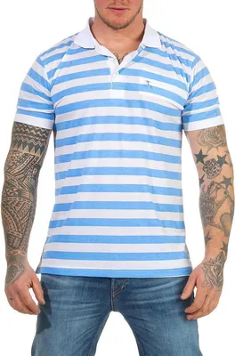 Produktbild von Herren Polo-Shirt mit Brusttasche Kurz-Arm ; Blau-Weiß L/52