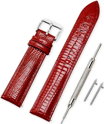 Image de BRACELET DE MONTRE EN CUIR DE VEAU ROUGE, UNIVERSEL, BOUCLE ARGENTÉE, 22 mm