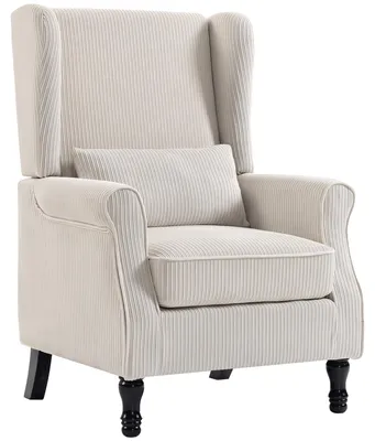 Produktbild von Sessel Ohrensessel mit Armlehnen, Cord-Optik Loungesessel mit Lendenkissen, Hoher Rückenlehne Beige