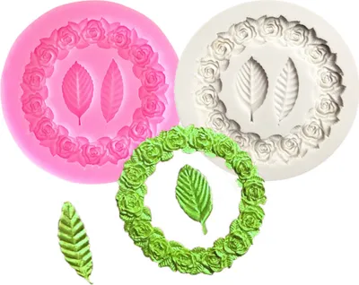 Image de Couronne de Rose avec Feuilles Moule à Fondant Moule en Silicone pour Mariage Valentin Fête Décoration Pâtisserie