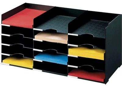 Produktbild von Formularbox stapelbar HxTxB 31,3x3,4x67,4cm 15 Fächer PS (Polystyrol) schwarz.