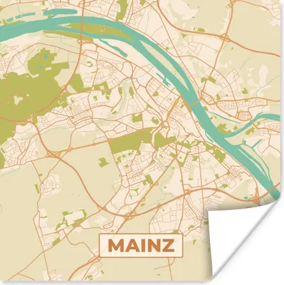 Produktbild von MuchoWow® Poster Stadtplan - Mainz - Vintage - Stadtplan 75x75 cm - Wand Dekoration