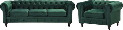 Produktbild von BELIANI Sofa Set Dunkelgrün Samtstoff Sizgruppe Chesterfield Stil Glamourös Wohnzimmer