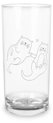 Produktbild von Mr. & Mrs. Panda Glas Otter Hände halten 400 ml - Transparent - Geschenk, Händchen, Tumbler, Wasserglas, Liebe, Seeotter, Cocktailglas, Longdrinkglas, Paar, glücklich