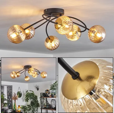 Produktbild von Isorella Deckenlampe aus Metall/Glas in Schwarz/Goldfarben/Bernsteinfarben