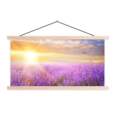 Produktbild von MuchoWow® Textilposter Lavendel - Sonne - Himmel - Natur 60x30 cm mit holzfarbenen Rahmen - Dekoration