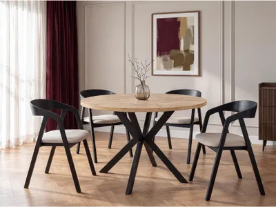 Produktbild von Runder Ausziehbarer Esstisch - Loft Style Tisch mit Metallbeinen - 100 bis 180 cm - Industrieller Tisch für Wohnzimmer - Spacesaver - Craft Eiche - 100 cm