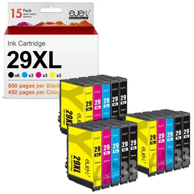 Zdjęcie produktu dla Kompatybilny wkład atramentowy ejet jako zamiennik do drukarek Epson 29, 29XL, Expression Home, XP-342, XP-245, XP-442, XP-235, XP-335, XP-432, XP-435, XP-332, XP-345, XP-247, XP-445 (6 czarnych, 3 cyjanowych, 3 magenta, 3 żółtych, pakiet 15 sztuk)
