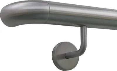 Produktbild von TIBU Handlauf Edelstahl 33,7 mm Geländer 0,3m - 6m, Länge 30 cm, Ende Bogen zur Wand und gewinkelte Halter