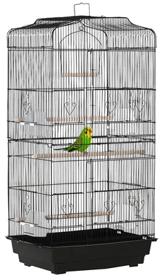 Image de Pawhut Cage à oiseaux volière avec mangeoires perchoirs plateau excrément amovible cage pour canaris perruches perroquets 46,5 x 35,5 x 92 cm noir