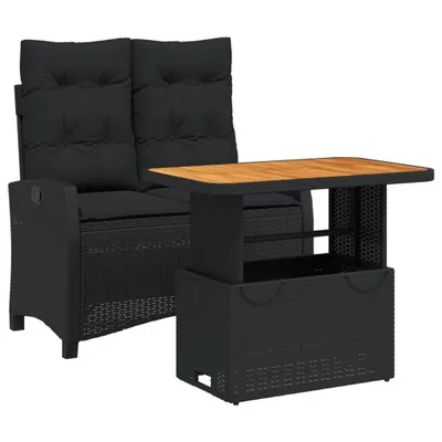 Immagine prodotto di set da pranzo da giardino a 2 pezzi con cuscini in polirattan nero