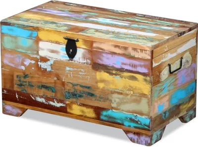 Produktbild von Mehrfarbige Vintage Truhe aus massivem Altholz, 41x73x39 cm, als Couchtisch